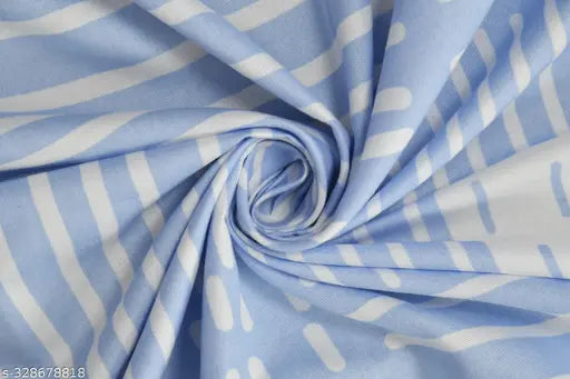 Blue geometric printed premium cotton bedsheets set, elastic fitted double bed with 2 matching pillow covers for kids or baby, soft and smooth feel