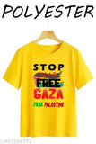Yellow Stop War Free Gaza Save Palestine printed net polyester short-sleeve t-shirt on hanger, size: M