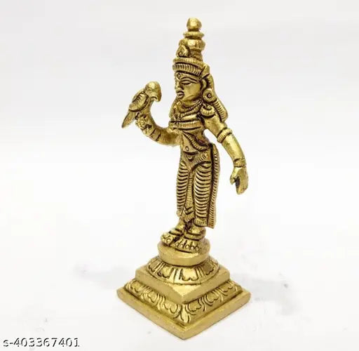 Brass Meenakshi Amman idol, traditional Indian God statue for pooja room decoration (125gm, 4cm x 4cm x 10cm)