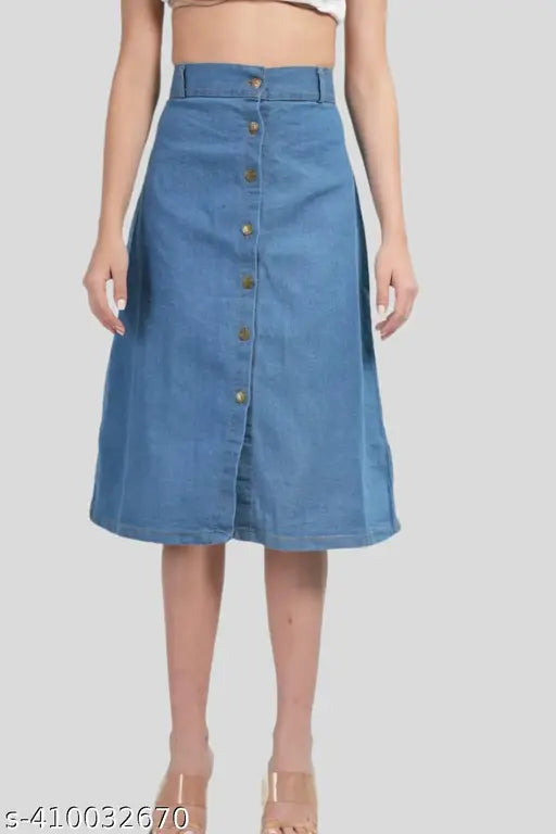 Denim women's skirt by Noor Enterprises, solid-colored denim skirt for women size 28, 30, 32. Made in India