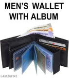 Faux leather/leatherette ATM Album Men's Wallet, 5 compartments, free size (14cm x 5cm), classic bi-fold design, perfect for travel or office use