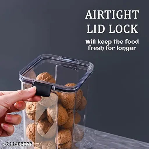 Plastic Grocery Containers - Set of 8 Transparent Leakproof Kitchen Containers for Stylish Modern Airtight Storage Solutions