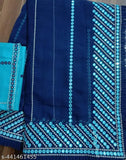 Royal blue embellished saree with sequin work, long pallu and matching bolso