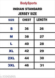 Sports jersey size chart: S-3XL. Black athletic wear, breathable fabric, perfect for football, cricket, gym.
