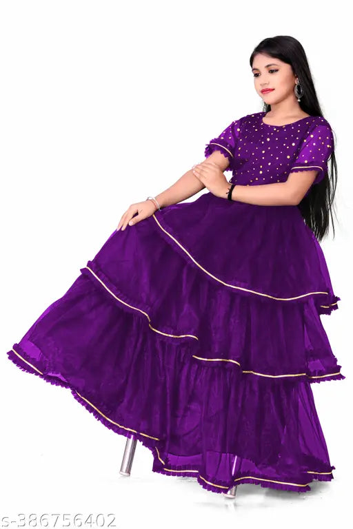 Pastel net gown for girls (6-9 years), Indian handcrafted solid-pattern dress for kids