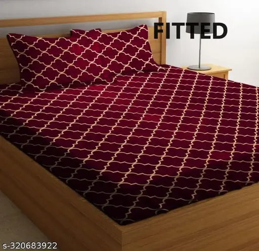 Classic Glace Cotton Striped Superfine Elastic King Size Bedsheet with 2 pillow covers, ideal for summer