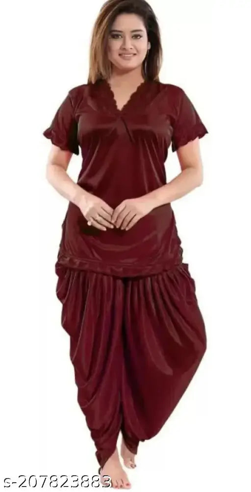 Cotton satin nightsuit for women, full elastic waistband for better fit, stylish and quirky sleepwear & lounge wear