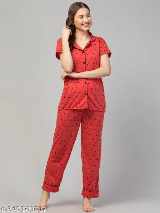 Cotton night suit for women and girls in printed design, comfortable summer nightwear from SINKAR, Indian origin