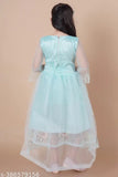 Green embellished net gown for kids, BAAQI KIDSGIRLS style, three-quarter sleeves