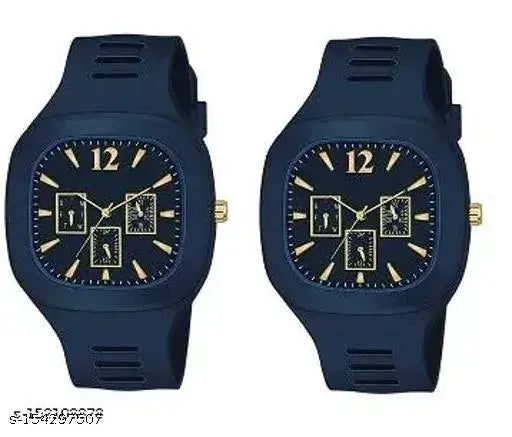 Black and blue analog watch with mirror trend design, silicone strap, 12-hour markers, latency fashion, latest addition