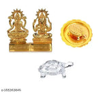 Brass Ganesh & Laxmi figurines with crystal tortoise items, for Feng Shui/Vastu boosting career and luck, Indian-made combo set (3 pieces, 0.5M x 0.5M x 0.5M)