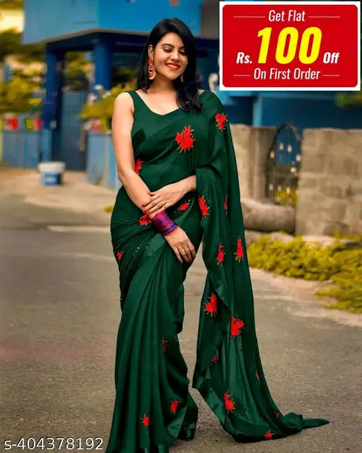 Green chiffon saree, fashionable, new