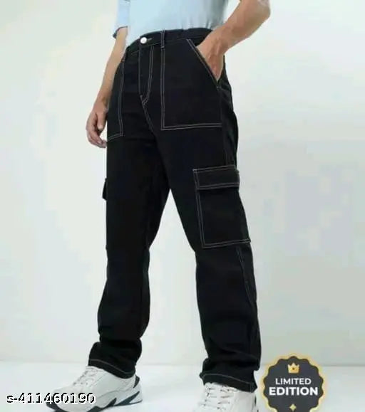 Dark wash cargo pants with pockets
