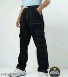 Dark wash cargo pants with pockets