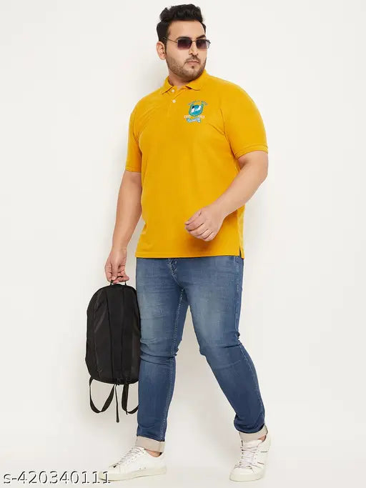 Blue cotton blend mens polo t-shirt, short sleeves, printed design, GET GOLF logo on chest