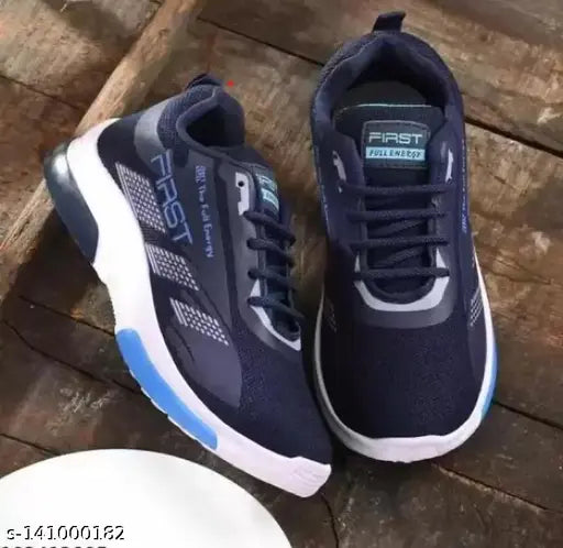 Navy blue sports shoes with blue accents, suitable for daily wear and casual outings, designed for running, unisex style