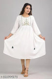NK white rayon kurti, solid-patterned Indian women's three-quarter sleeve top