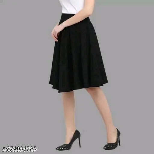 Stylish cotton blend flared mini skirt, solid color, women's/girls fashionable skirt with elastic waistband and curved hemline, available in multiple sizes (26-34 inches), India origin