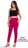 Pink cotton stretchable trousers for women