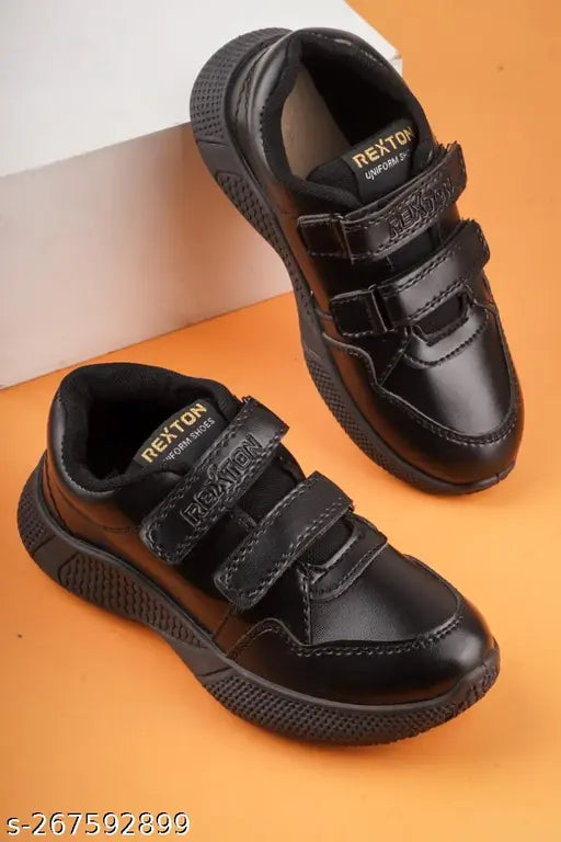 Black, Velcro fastener, regular fit school uniform dress shoes for boys