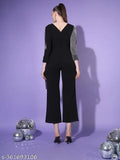 Long sleeve crepe dupatta jumpsuit in solid net, Indian-origin fashion for parties