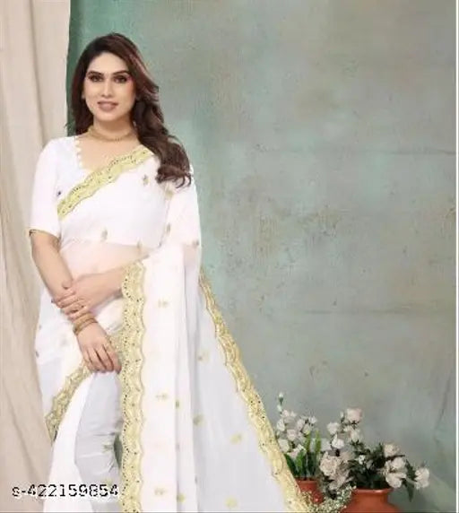 Beautiful white and gold Georgette saree for women and girls