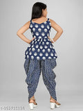 Cotton party wear printed top and dhoti with dupatta for kids girls, modern fashion style from Suf Fashion India