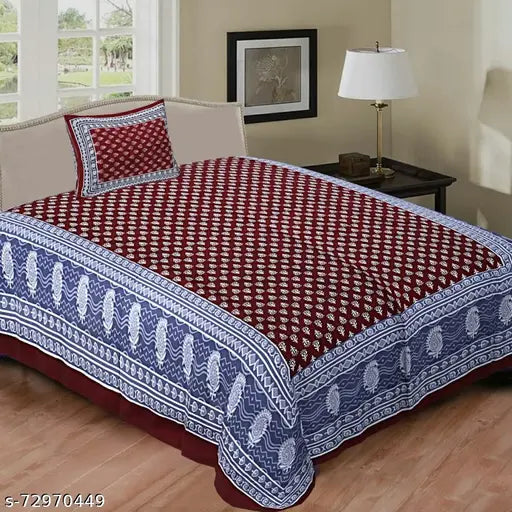 Jaipuri cotton single bed sheets set, fine quality with 3 pillow covers, ideal for summer - India origin
