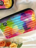 Colorful, modern women's multi-colored boxy sling bag with zip closure