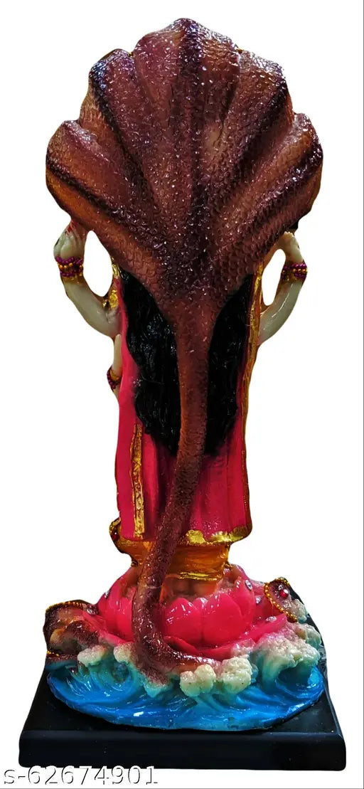 Multicolor poly resin God Vishnu statue, 13.5cm x 32cm x 13.5cm, Narayan Bhagwan Idol with Sheshnag on Lotus Platform, handcrafted in India