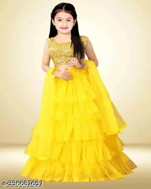 Exclusive velvet & net ruffled sequin lehenga choli set for girls, semi-stitched in India