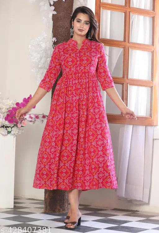 Rayon three-quarter sleeve printed sharara set, stylish kurti for women on mannequin