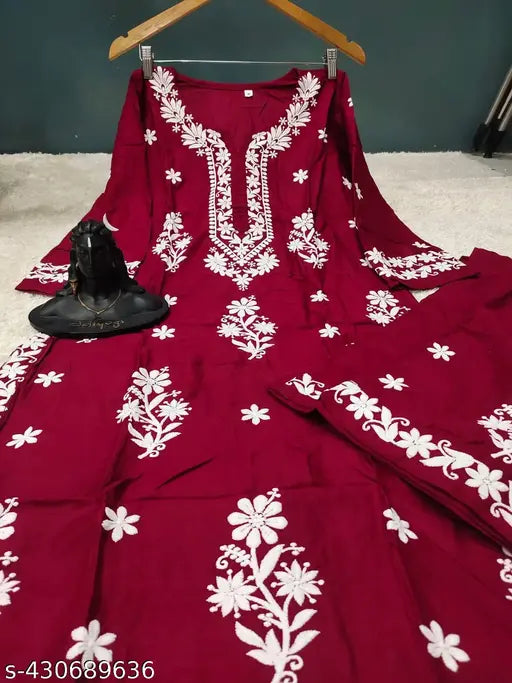 Rayon Chikankari kurta and palazzo set, embroidered net Indian ethnic wear for women