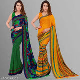Women's daily wear sarees, set of 2 in georgette material, colorful designs
