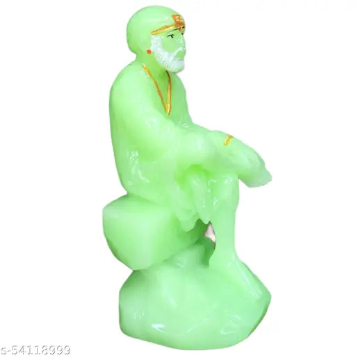 Light Green Marble Radium Sai Baba Statue - Glows with Light, Ideal for Dashboards & Gifting