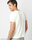 Cotton-silk printed white t-shirt, "Hamara Toh Naam Hi Kaafi Hai" design for men, short sleeves, size M