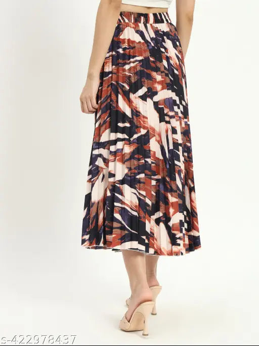 Multicolor digital print long skirt, pleated style