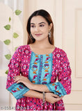 Pink blue Anarkali viscose rayon dress with three-quarter sleeves, printed combo design in XL size, Indian ethnic wear