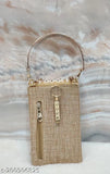 Brown woven handheld purse with handle, chainclip closure
