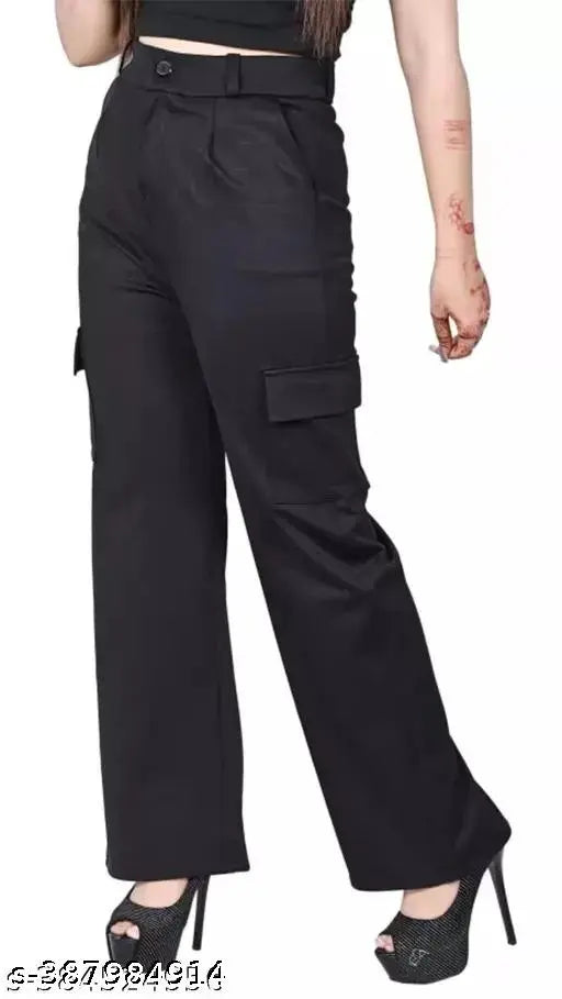 Trendy cotton lycra cargo pant, solid net design, available in sizes 26, 28, 30, 32 (India)