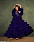 Short-sleeved printed net kids anarkali gown by STER70, ideal for young girls festivals or events, size range 5-16 years