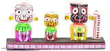 Ceramic Krishna Idol Set: Real Craft Lord Jagannath, Subhadra, Balabhadra with Sudarshan Chakra for home decor or car dashboards (3cm L x 6cm H x 13cm B)