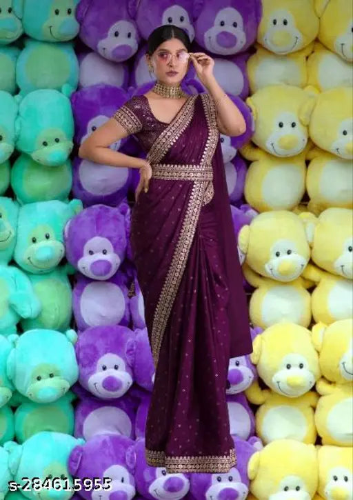 Teal Vichitra Silk saree with embellished blouse, Indian bridal wear, ready-to-wear partywear