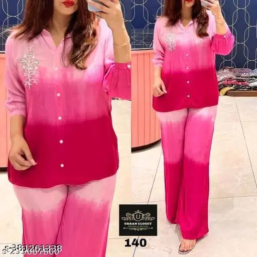 Rayon colorblocked kurta set with palazzos for women, Abhisarika Drishya brand, three-quarter sleeves, various sizes available from M to 5XL, Indian origin