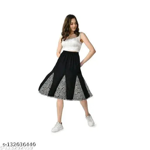 Black rayon skirt for women, self-design net pattern, trendy and comfy, wardrobe essential, size 26, India origin
