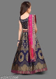 Handcrafted Banarasi Silk Lehenga Choli Set for girls, intricately woven with zari stitch and semi-stitched net, available in sizes 6-12 years