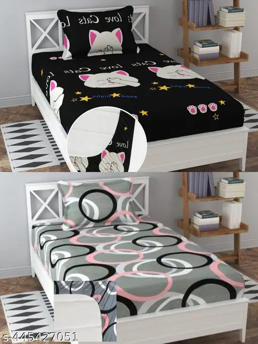Soniasaa Branded Prime collections Super Soft two Single sized ElasticBedsheet with 2 Pillow Covers - Multicolor cotton, 60X90 Inch Fitted Size (78X34X6), machine washable