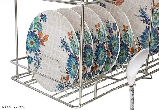 Kitchen dish rack with three adjustable shelves for drying dishes, spoons, and utensils