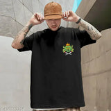 Black cotton blend oversized round neck half sleeve graphic printed men's t-shirt featuring a skull design, perfect for casual wear or sport activities