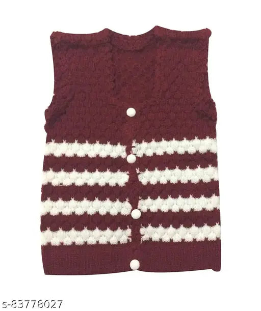 Multicolor woolen knitted sleeveless sweater set for newborn babies (4 pieces), colorblocked design for cozy winter wear